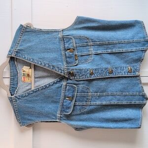 Vintage Lee Rider's Blue Denim Button Down Vest Western Country Rodeo